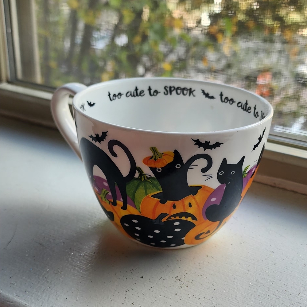 Large Halloween Cat Mug - Black and Orange